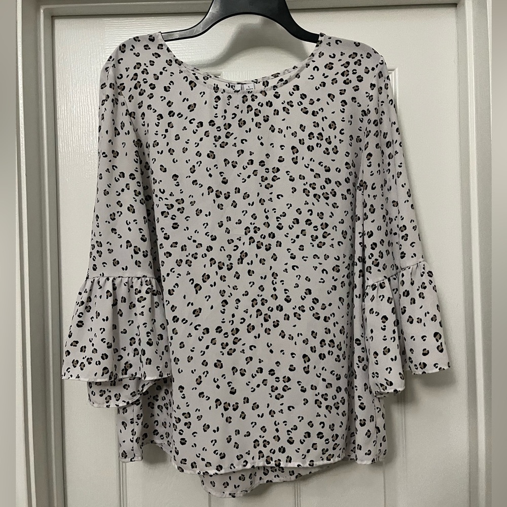 Elle White Cheetah Print Blouse